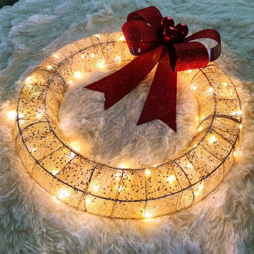 Christmas Decorations Lighted, Christmas Wreath LED Warm Light, Hanging Glowing Wreath for Front Door Wall