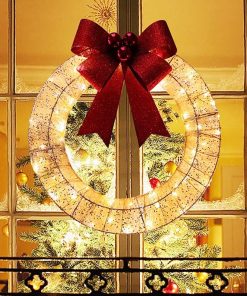 Christmas Decorations Lighted, Christmas Wreath LED Warm Light, Hanging Glowing Wreath for Front Door Wall