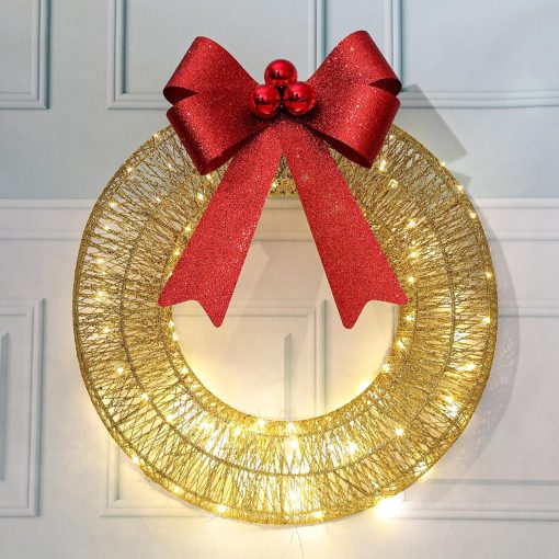 Christmas Decorations Lighted, Christmas Wreath LED Warm Light, Hanging Glowing Wreath for Front Door Wall