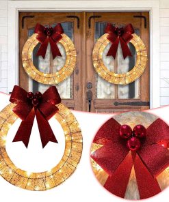 Christmas Decorations Lighted, Christmas Wreath LED Warm Light, Hanging Glowing Wreath for Front Door Wall