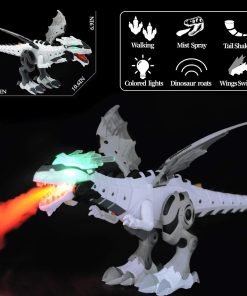 Dinosaur Toys for Kids, Electric Walking Dinosaur Robot with Fire Breathing & Mist Spray and Roar Sounds, Mist Spraying Robot Dragon Toy