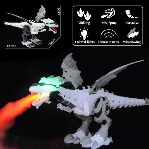 Dinosaur Toys for Kids, Electric Walking Dinosaur Robot with Fire Breathing & Mist Spray and Roar Sounds, Mist Spraying Robot Dragon Toy