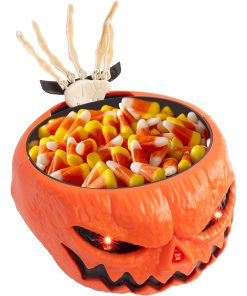 Halloween Candy Bowl, Animated Pumpkin Candy Holder, Lighted Red Eyes and Sound Candy Dish with Motion Activated