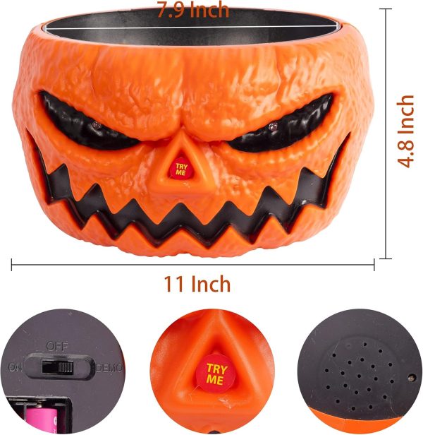 Halloween Candy Bowl, Animated Pumpkin Candy Holder, Lighted Red Eyes and Sound Candy Dish with Motion Activated