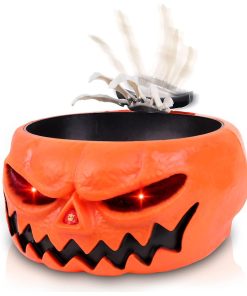 Halloween Candy Bowl, Animated Pumpkin Candy Holder, Lighted Red Eyes and Sound Candy Dish with Motion Activated