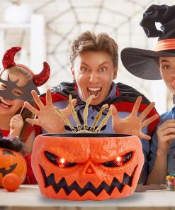 Halloween Candy Bowl, Animated Pumpkin Candy Holder, Lighted Red Eyes and Sound Candy Dish with Motion Activated