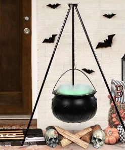 Halloween Witches Cauldron On Tripod – Large Witches Cauldron With Lights Mesh – Halloween Decorations Outdoor