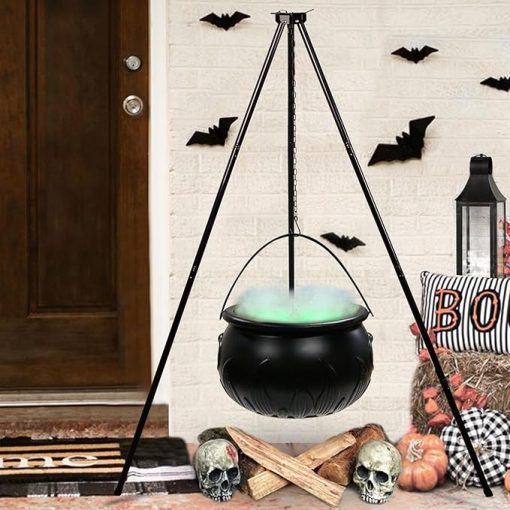 Halloween Witches Cauldron On Tripod – Large Witches Cauldron With Lights Mesh – Halloween Decorations Outdoor