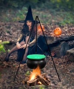 Halloween Witches Cauldron On Tripod – Large Witches Cauldron With Lights Mesh – Halloween Decorations Outdoor