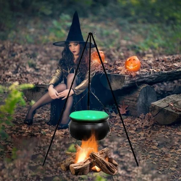 Halloween Witches Cauldron On Tripod – Large Witches Cauldron With Lights Mesh – Halloween Decorations Outdoor