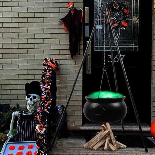 Halloween Witches Cauldron On Tripod – Large Witches Cauldron With Lights Mesh – Halloween Decorations Outdoor