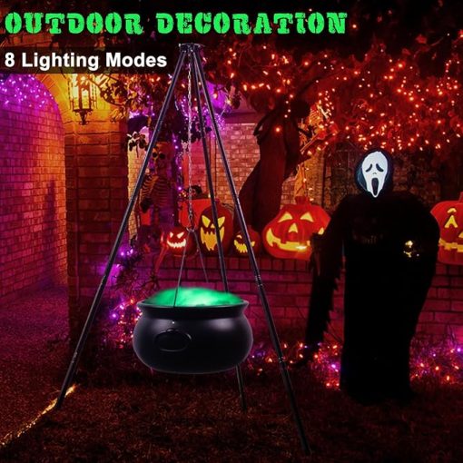 Halloween Witches Cauldron On Tripod – Large Witches Cauldron With Lights Mesh – Halloween Decorations Outdoor