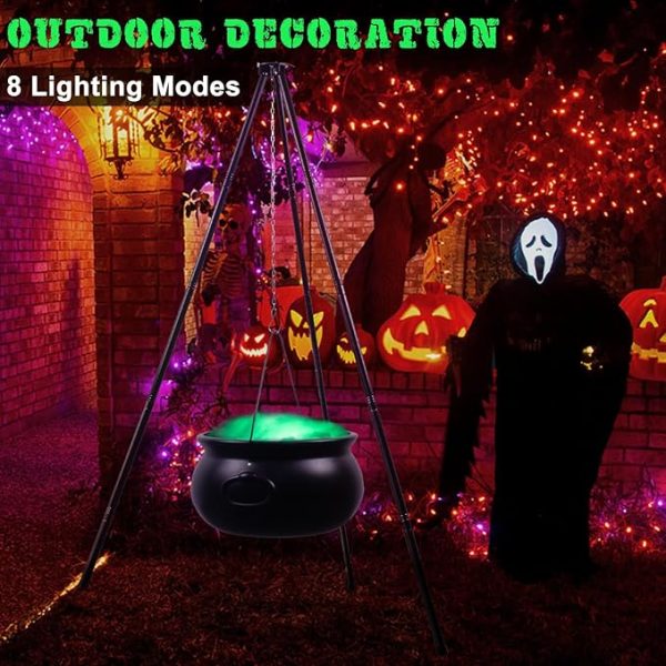 Halloween Witches Cauldron On Tripod – Large Witches Cauldron With Lights Mesh – Halloween Decorations Outdoor