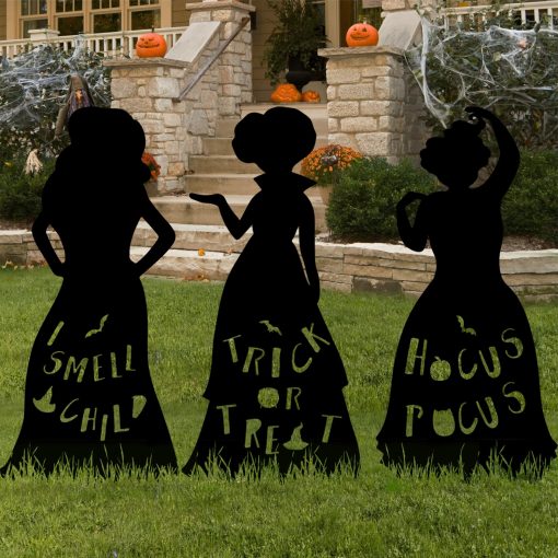 Hocus Pocus Halloween Decorations Outdoor, 3 Large Black Witches Yard Signs With Led Lights, Halloween Decorations Outside Silhouette Yard Signs With Stakes For Garage Door Yard Garden Lawn