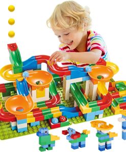 Marble Run Building Blocks, Classic Big Blocks STEM Toy Bricks Set Kids Race Track