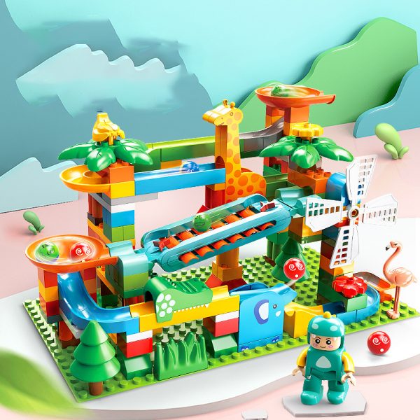 Marble Run for Kids, Classic Big Size Blocks Set, Crazy Marble Run Building Blocks with 4 Balls Race Track