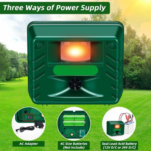 Outdoor Ultrasonic Animal Repeller with Motion Sensor, Adjustable Volume, Waterproof, Extension Cord, Powerful Repel