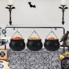 Set of 3 Witches Cauldron Serving Bowls on Rack, Black Plastic Hocus Pocus Candy Bucket Cauldron, Halloween Party Decorations