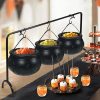 Set of 3 Witches Cauldron Serving Bowls on Rack, Black Plastic Hocus Pocus Candy Bucket Cauldron, Halloween Party Decorations