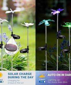 Solar Garden Lights, Solar BirdButterflyDragonfly Lights Solar Christmas Decorations, Multi-Color Changing LED Solar Light Stakes