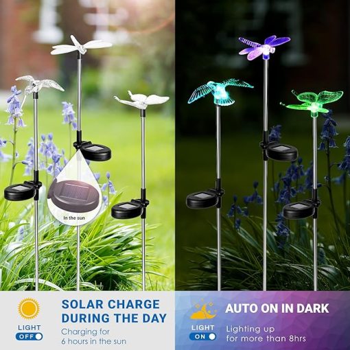 Solar Garden Lights, Solar BirdButterflyDragonfly Lights Solar Christmas Decorations, Multi-Color Changing LED Solar Light Stakes