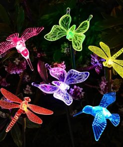 Solar Garden Lights, Solar BirdButterflyDragonfly Lights Solar Christmas Decorations, Multi-Color Changing LED Solar Light Stakes