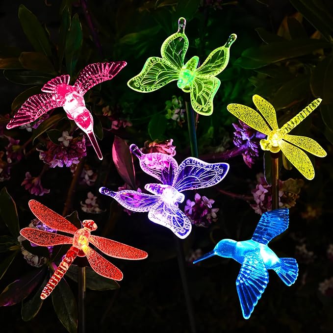 Solar Garden Lights, Solar Bird/Butterfly/Dragonfly Lights Solar Christmas Decorations, Multi-Color Changing LED Solar Light Stakes