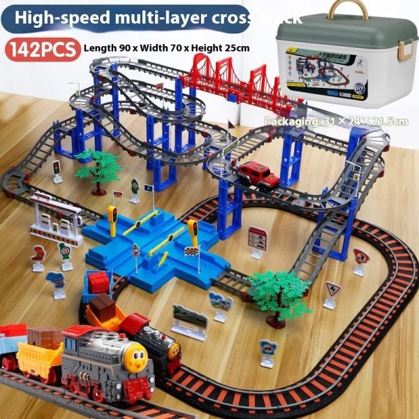 Toy Train Set for Toddlers, Train Track Set with Cars, Electric Train with Realistic Sound, Train Track Playset