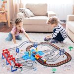 Toy Train Set for Toddlers, Train Track Set with Cars, Electric Train with Realistic Sound, Train Track Playset