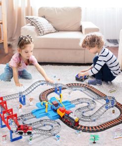 Toy Train Set for Toddlers, Train Track Set with Cars, Electric Train with Realistic Sound, Train Track Playset