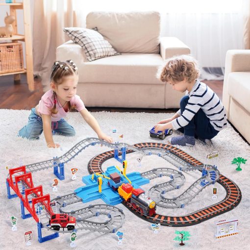 Toy Train Set for Toddlers, Train Track Set with Cars, Electric Train with Realistic Sound, Train Track Playset