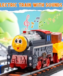 Toy Train Set for Toddlers, Train Track Set with Cars, Electric Train with Realistic Sound, Train Track Playset