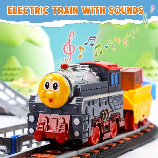 Toy Train Set for Toddlers, Train Track Set with Cars, Electric Train with Realistic Sound, Train Track Playset