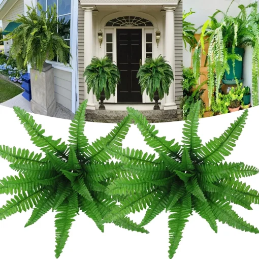 Uv Resistant Lifelike Artificial Boston Fern For Outdoors, 60 leaves 55cm