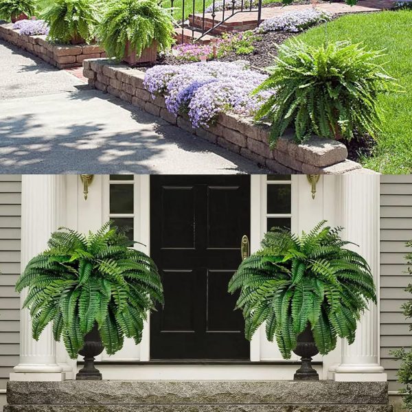 Uv Resistant Lifelike Artificial Boston Fern For Outdoors, 60 leaves 55cm