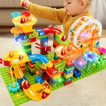 Big Size Blocks Marble Race Run with LED Lights Slide Building Blocks Particle Scenes City 186 PCS Various Track Models