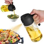 Trendplain 16Oz Oil Dispenser Bottle For Kitchen – 2 In 1 Olive Oil Dispenser And Oil Sprayer – 470Ml Olive Oil Bottle – Oil Sprayer For Cooking, Kitchen, Salad, Barbecue Black