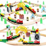 Toy Life Train Set 60Pcs Wooden Train Set With Crane, Wooden Train Tracks Toy Train Set For Toddlers 3 4 5, Wooden Toys Train Set For Kids Girls Boys 4-8 – Fits Thomas Brio Melisa Train Track Set