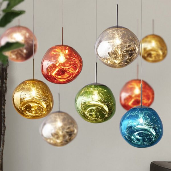 Lava Ball Drop Pendant Lighting, Silver Melting Glass Suspension Light, Modern LED Ceiling Hanging Light