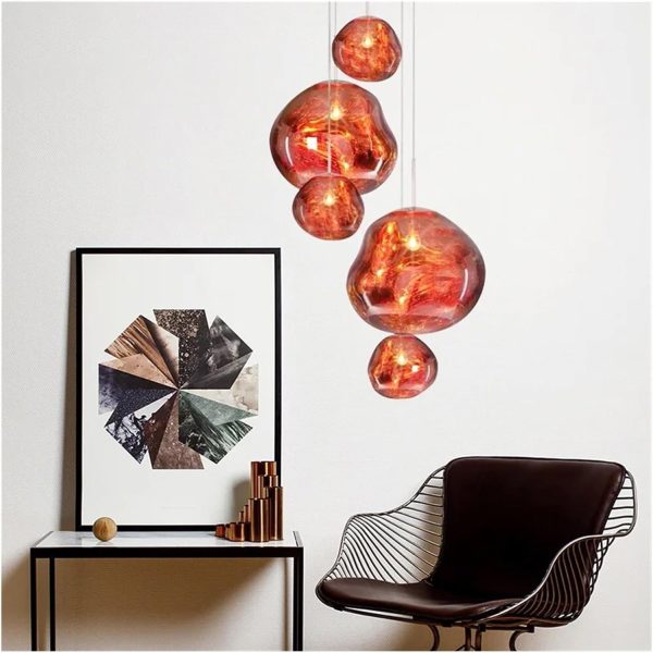 Lava Ball Drop Pendant Lighting, Silver Melting Glass Suspension Light, Modern LED Ceiling Hanging Light