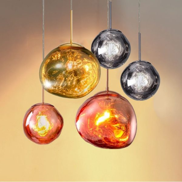 Lava Ball Drop Pendant Lighting, Silver Melting Glass Suspension Light, Modern LED Ceiling Hanging Light