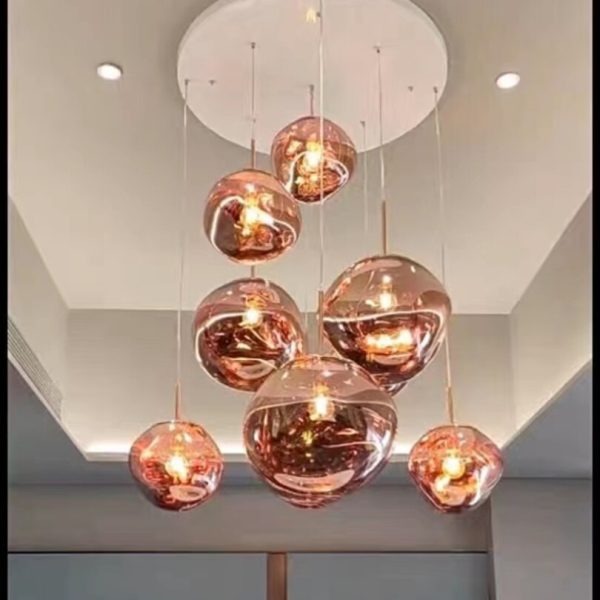 Lava Ball Drop Pendant Lighting, Silver Melting Glass Suspension Light, Modern LED Ceiling Hanging Light