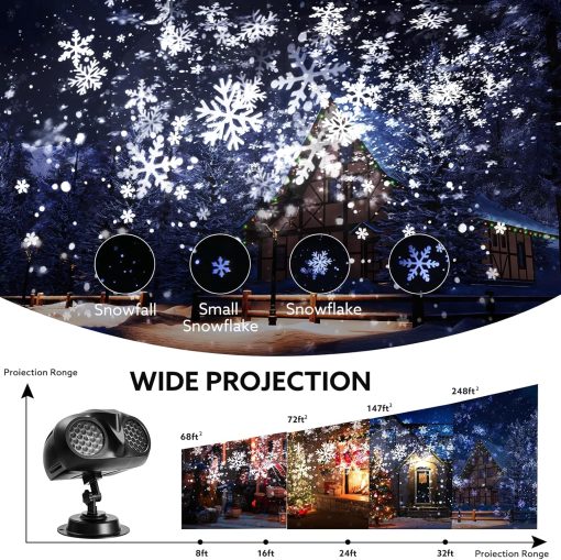 Snow Projector Lights, Christmas Rotating Dynamic Snowflake Owl Shaped Projection Lamp, IP65 Waterproof Outdoor HD LED Snow Spotlight