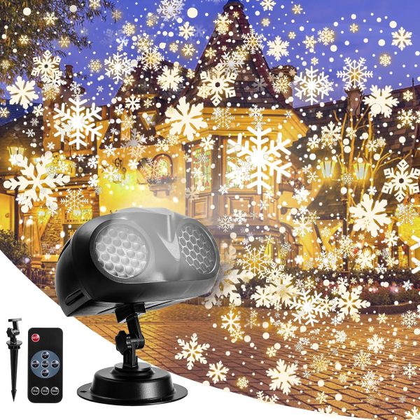 Snow Projector Lights, Christmas Rotating Dynamic Snowflake Owl Shaped Projection Lamp, IP65 Waterproof Outdoor HD LED Snow Spotlight